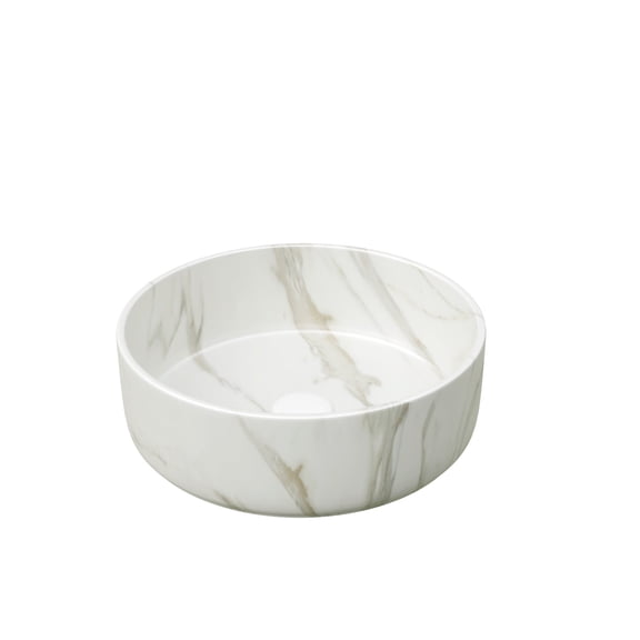 Vanity With Sink, 14'' Bathroom Sink, Round Vessel Ceramic Sink with Stone Pattern without Faucet, NO Cabinet, Matte White, White Bathroom Vanity,Ceramic Single Sink Vanity