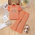 thumbnail image 2 of HCNTES Kids Girls Fashion 2 Piece Set Short Sleeve Crewneck Top Stretch Waist Pants Girls Casual Dailywear Spring Summer School Outfit 3-7Y(F02-Orange,7-8 Years), 2 of 7