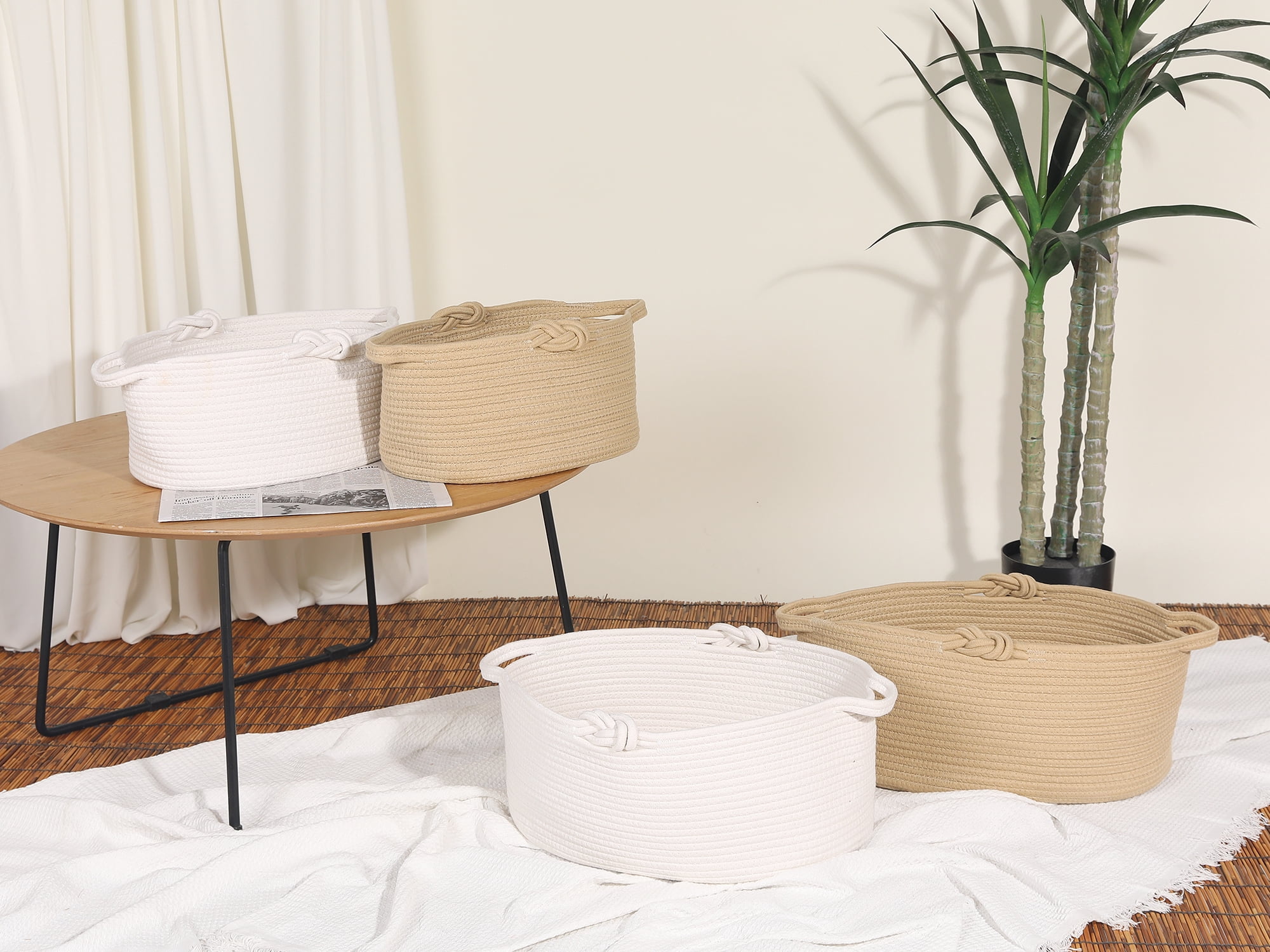 Unique Bargains 1 Pack Woven Storage Basket Bin with Handle for Clothes, Shoes White S