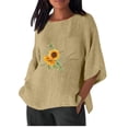thumbnail image 1 of Birdeem Chemise Imitation Coton et Lin pour Femmes Manches 3/4 Col Rond T-Shirt Ample Décontracté Léger et à la Mode Haut d'Été, 1 of 10