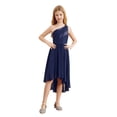 thumbnail image 3 of renvena Kids Girl One Shoulder Sequins High Low Junior Bridesmaid Dresses for Wedding Navy Blue 8, 3 of 7