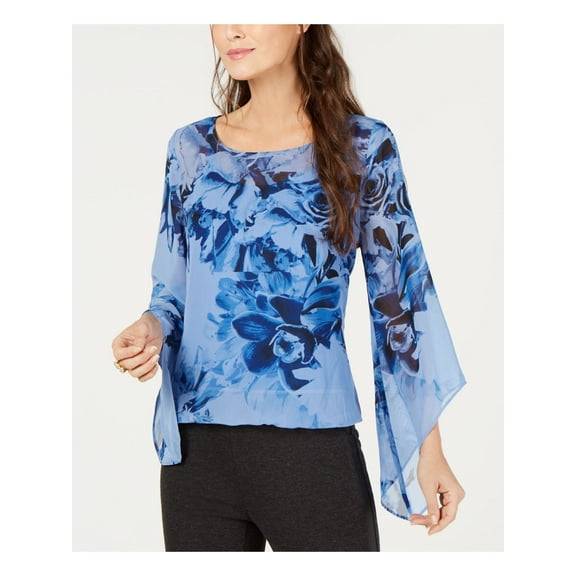 ALFANI $69 Womens New 1190 Blue Printed Angel Sleeve Blouson Top M B B