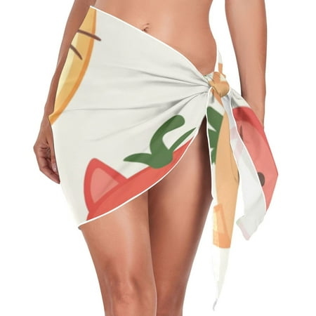 Cute Tomato-shape Cats Women s Bikini Sarong Wraps Swimsuit Coverups Beach Skirt Beach Dress S