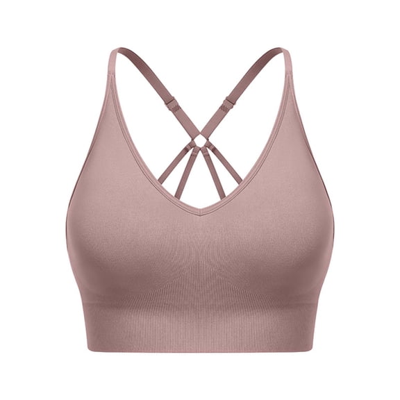 Elara Women’s Parachute Back Sports Bra Strappy Racerback Yoga Bra with Adjustable Thin Straps, Medium Impact for Running Brown M