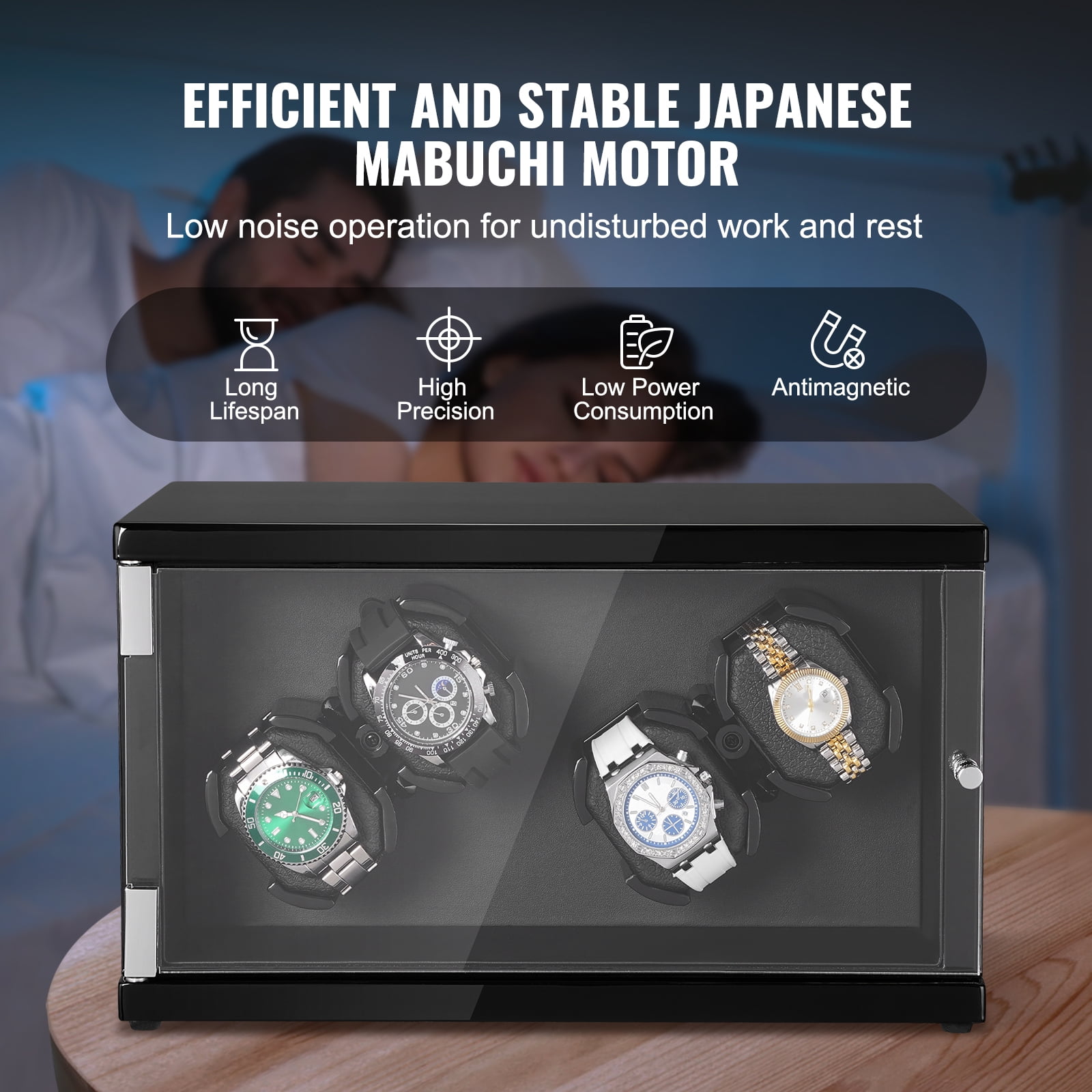 KFFKFF Watch Winder for 4 Automatic Watches with 2 Quiet Japanese Mabuchi Motors