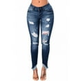 thumbnail image 2 of Babysbule Womens Hole Jeans Pants Women's Tight Ripped Irregular Fringed Blue With Cuffs, 2 of 7