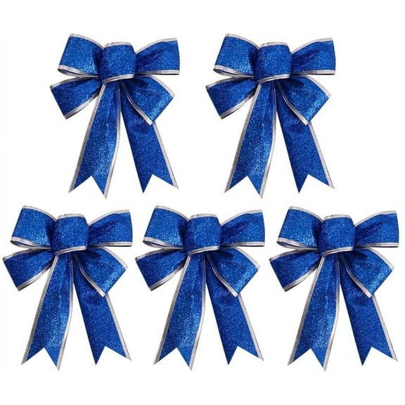 5Pcs Christmas Glittering Ribbon Bow Gift Knot Ribbon Ornaments Christmas Tree Presents Decoration
