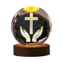 OAVQHLG3B 3D Engraved Crystal Jesus Holy Family Statue Figurine, 3D Crystal Ball Holy Family Statue Catholic with Wooden Base, Crystal Praying Hands with Jesus Christian Religious Easter Gifts