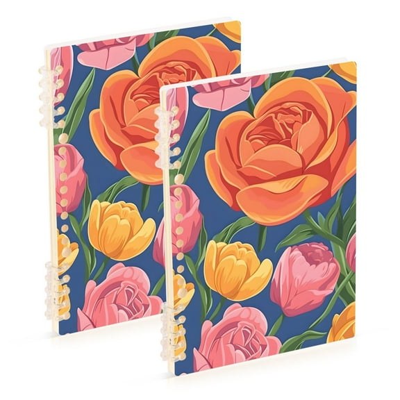 Partern Flowers Ring Binder Notebook Journey Note Diary College Ruled Spiral Notebook Study Loose Leaf Paper A5 60 Pages