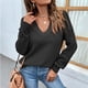 thumbnail image 2 of Jerseys de manga larga con cuello en V para mujer Otoño Invierno moda Casual hombros descubiertos suéter de punto suelto para mujer negro L, 2 of 6