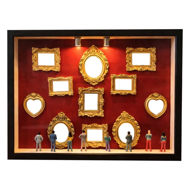 Mini Golden Frame Silhouette Box Improved Shadow Box Frame Kit With Museum And Golden Miniature Figu