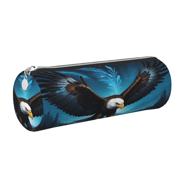 Disketp Night Sky Forest Bald Eagle Estuche Organizador de Lápices de Cuero, Estuche de Oficina con Cremallera para Bolígrafo y Lápiz