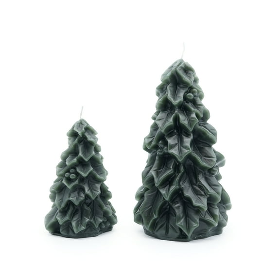 My Texas House Holly Christmas Tree Candles, 4.5" & 7", Unscented, Green, 2 Count