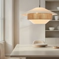 Bohemian Ratten Jute Pendant Light , Linen shade , Adjustable hanging