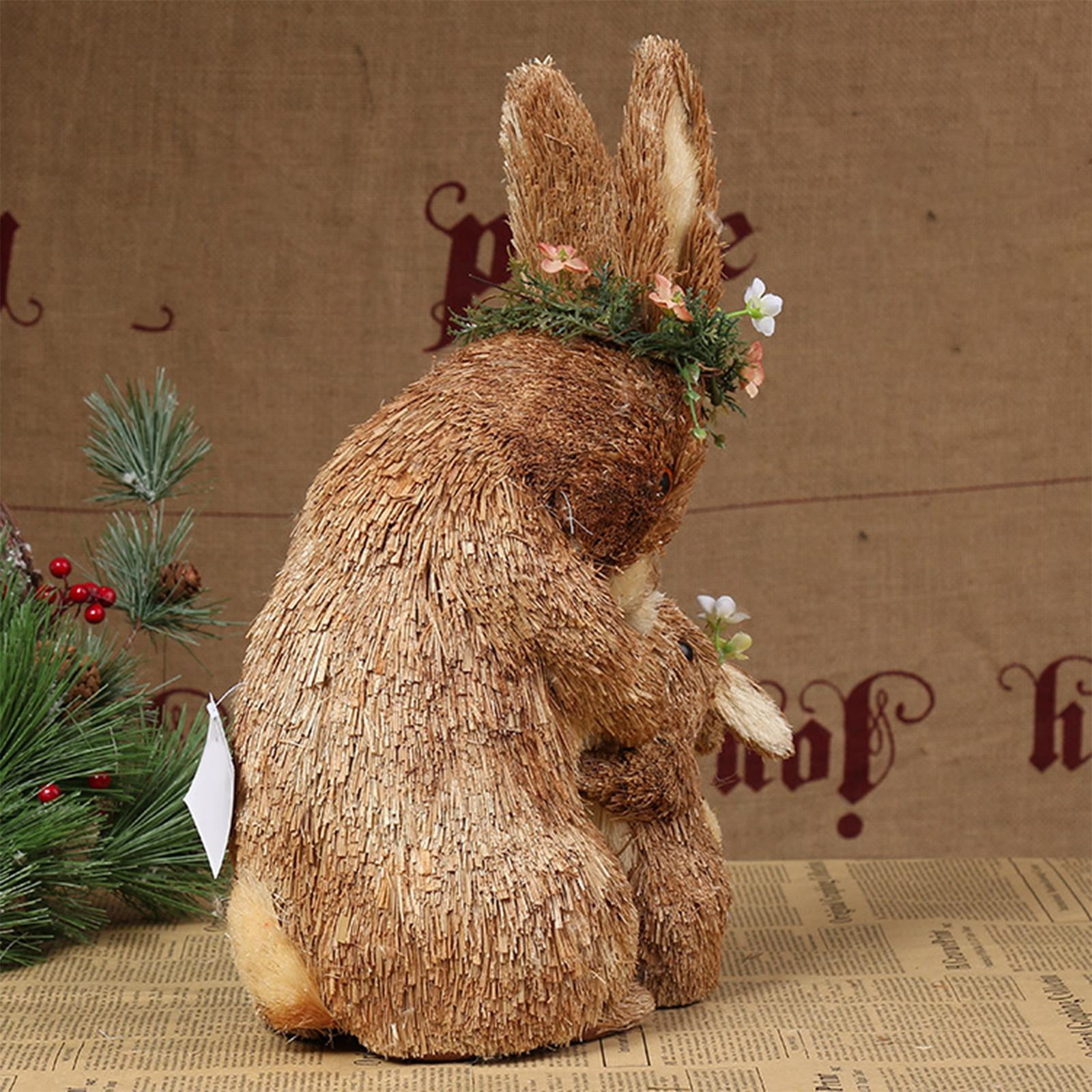 Cute Straw Easter Rabbit Bunny Sculpture Crafts Standing for garden and home and indoor and outdoor Wedding Party Decoration 24x15x33cm