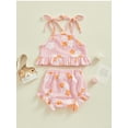 thumbnail image 4 of Suealasg Infant Girl Summer Outfits 2Pcs Baby Girl Beach Clothes Set Newborn Sleeveless Flower Print Tie-Up Cami Tops Elastic Waist Shorts Set 0-18 Months, 4 of 9