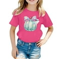 thumbnail image 4 of Tisuna Halloween Girls Tops Child Pumpkin Print Short Sleeve Crew Neck Shirts Soft Breathable Kids Outdoor Wear Pink 10-11 Years, 4 of 4