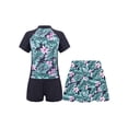 thumbnail image 4 of vastwit 3Pcs Girls Floral Swimsuit Short Sleeve Swimshirt with Shorts Skirt Rash Guard Swim Set Black 8, 4 of 7