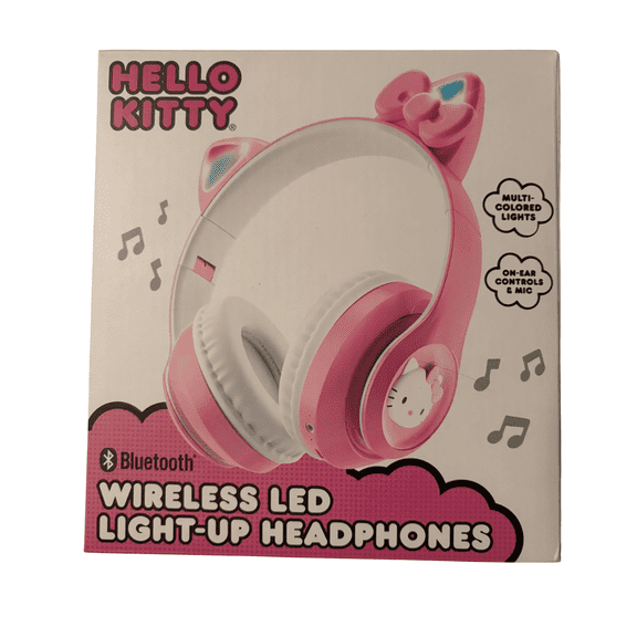 Hello Kitty Wireless LED Light-Up Headphones- Multi-Colored Lights- PINK- Adjustable Headband- Age Range 16