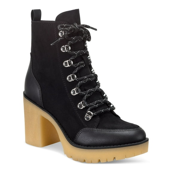 SUN STONE Womens Black 1" Platform Cushioned Lennonn Round Toe Block Heel Lace-Up Booties 6 M