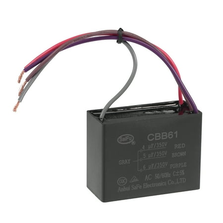 

Uxcell 4/5/6uF 350V AC 4 Wires CBB61 Ceiling Fan Capacitor 1 Pack