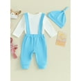 thumbnail image 3 of My First Easter Outfit Baby Boy Long Sleeve Bunny Romper Bodysuit +Suspender Pants Overalls+Hat 3pcs Gentleman Clothes Sets, 3 of 7