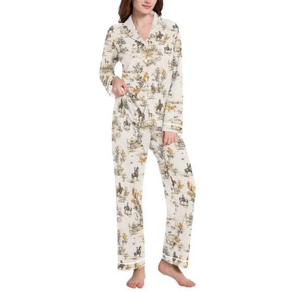 joogoo Pajamas Set for Women Horses Pattern Long Sleeve Pjs Loungewear L