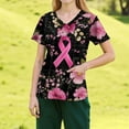 thumbnail image 2 of NAMTYQX Printed Scrub Tops Women V Neck Stretch Loose Breast Cancer Shirts Black Size L, 2 of 4