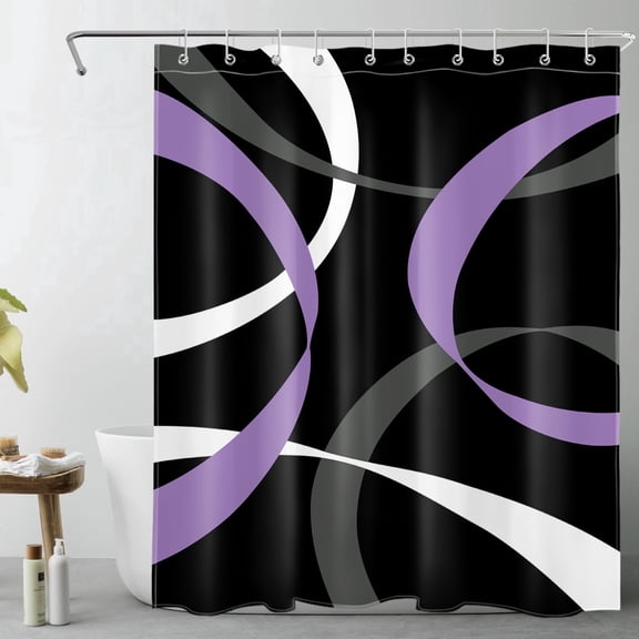 HVEST Abstract Geometric Shower Curtain, Black and Purple Abstract Line Shower Curtain - Modern Simple Bathroom Decor, Waterproof Polyester Fabric, Includes 10 Hooks, 60x72 Inches