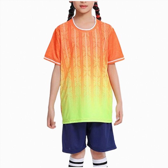 KPOPLK Boys Athletic Shorts Set - 2 Piece Dry Fit Boys Short Sleeve Shirt & Basketball Shorts - Activewear Gym Short Clothing Size 5-6 Years,Ornge
