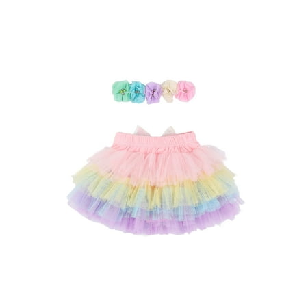 

TheFound Newborn Infant Baby Girls Rainbow Tutu Tulle Tutus Skirt with Headband Set