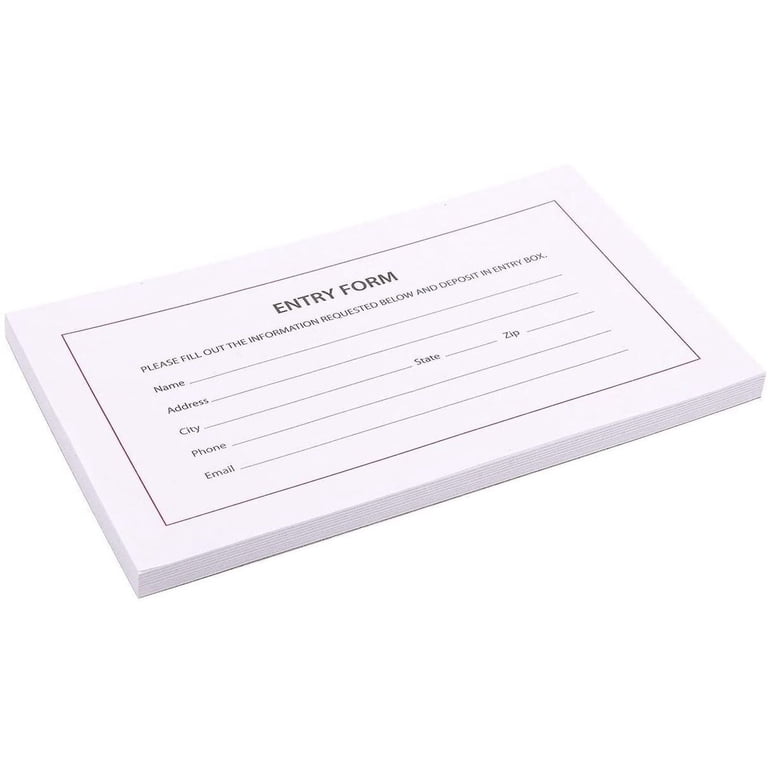 1000 Entry Forms - 10 Pads with 100 Sheets Per Pad - Entry Cards for  Contests, Raffles, Ballots, Drawings, 6.2 x 3.7 Inches - Walmart.com