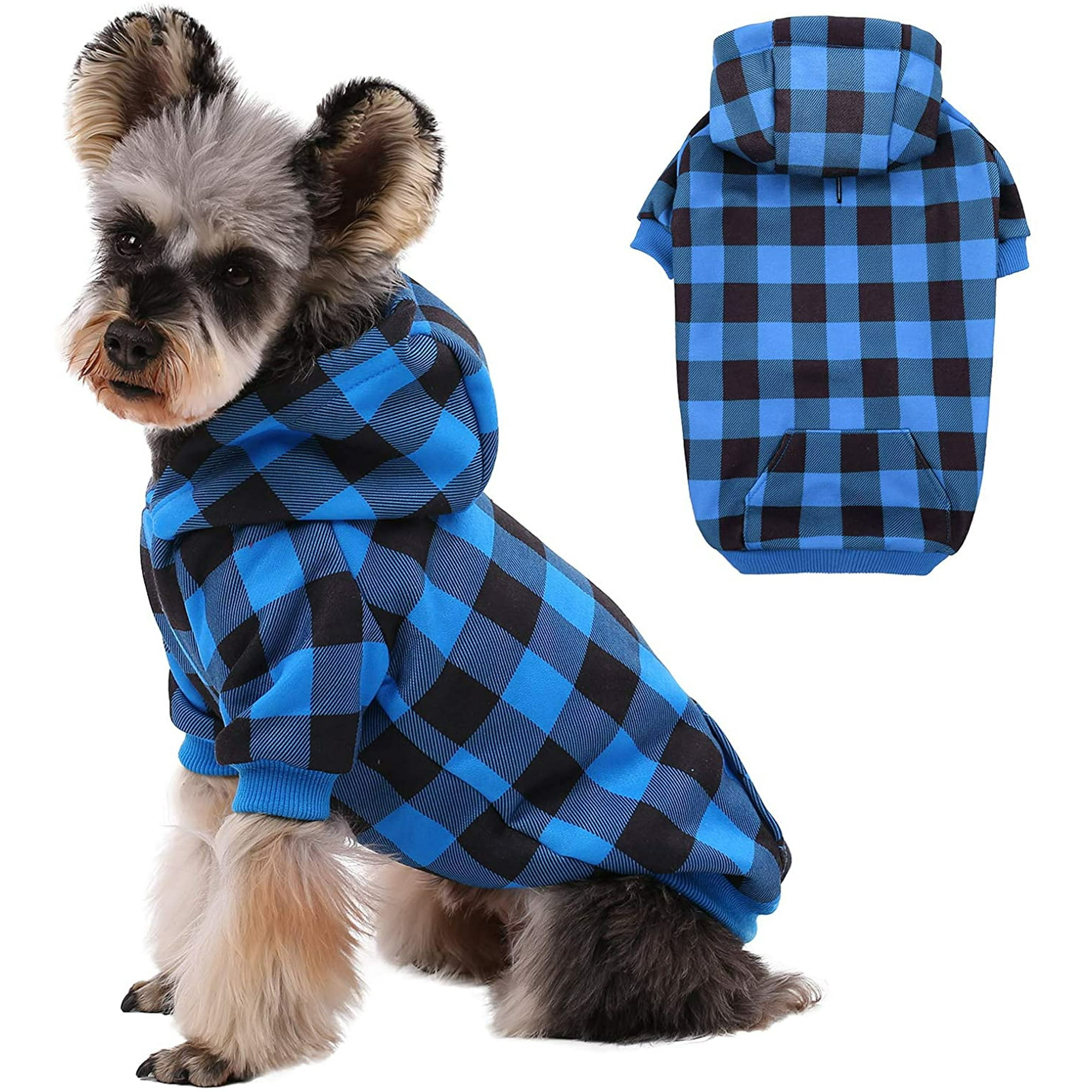 Supermandulit Dog Hoodie Dog Sweaters With Hat Classic Plaid Dog Warm Jacket Pet Clothes Sweaters Windproof Puppy Pullover Size Medium