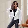 thumbnail image 4 of Women Fall Winter Coat - Short Type Turn-down Collar Solid Color Loose Button Closure Cardigan OL Commuting Jacket, 4 of 7