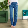 thumbnail image 2 of GZWYHT Linen Pants,Wide Leg Pants,Solid Straight Linen Pants Waist And Long Women Casual Elastic Drawstring Cotton Pants,Flowy Pants,High Waisted Pants,Baggy Pants,Blue,3XL, 2 of 9