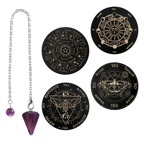 Tablero de adivinación de radiestesia, tablero de grabado de madera, tabla de estrellas redonda de brujería, tapete, soporte de tarjeta, tablero
