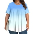thumbnail image 2 of Lenpel Plus Size Tops for Women Dressy Casual Short Sleeve Crew Neck Gradient Pleated T Shirts Loose Tunic Blouses, 2 of 6