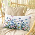 thumbnail image 4 of Blue Spring Floral Pillow Covers, Linen Long Throw Pillow Case, Pink Flowers Butterfly Pastoral Holiday Pillow Protector Decorative Cushion Cover for Living Room/Bedroom 16" x 24", 4 of 8