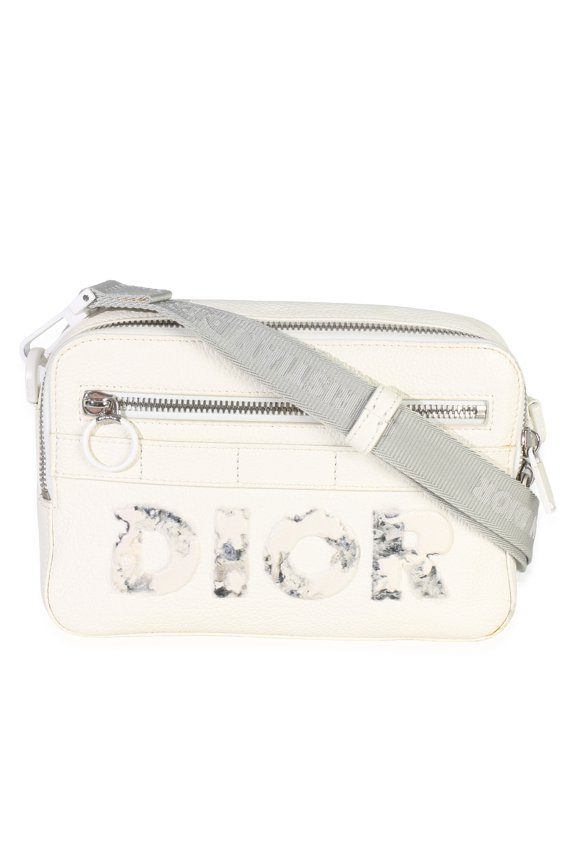 Pre-Owned Christian Dior X DANIEL ARSHAM White Grained Calfskin Safari Messenger