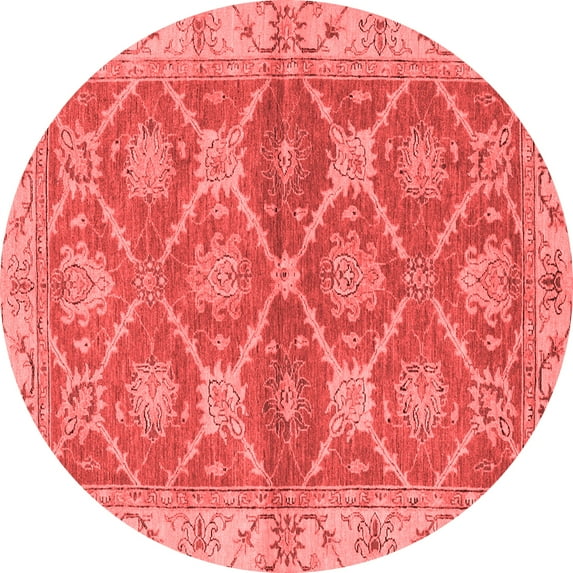 Ahgly Company Machine Washable Indoor Round Abstract Red Modern Area Rugs, 6' Round