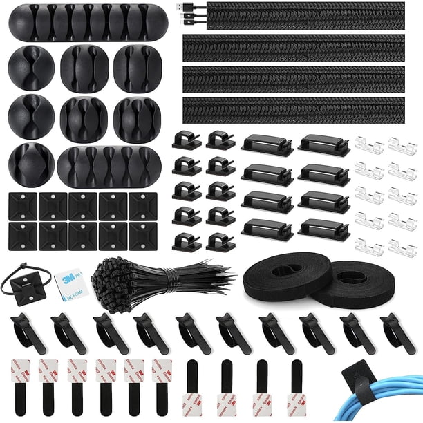 Kit de gestión de cables de 173 piezas, organizador de cables, bridas, clips adhesivos