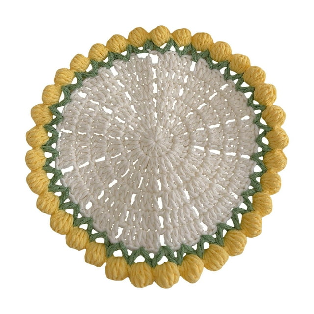 YWIYIUD 1PC 3.94inch Vintage Crochet Pattern Flower Bouquet Flower Insulation Pads Knitting Kit with Cotton Thread for Desktop Protection DIY Craft Accessories Tools Set and Home Decoration