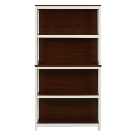 LuxenHome 4-Shelf 59.5" H x 31.38" W Cherry and White Manufactured Wood Bookcase