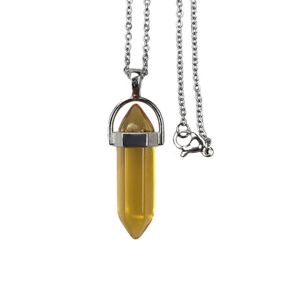 Nvzi Collares de cristal Colgante de cristal Collar de piedras preciosas para curación energética espiritual Colgante hexagonal Adivinación para hombres (amarillo)