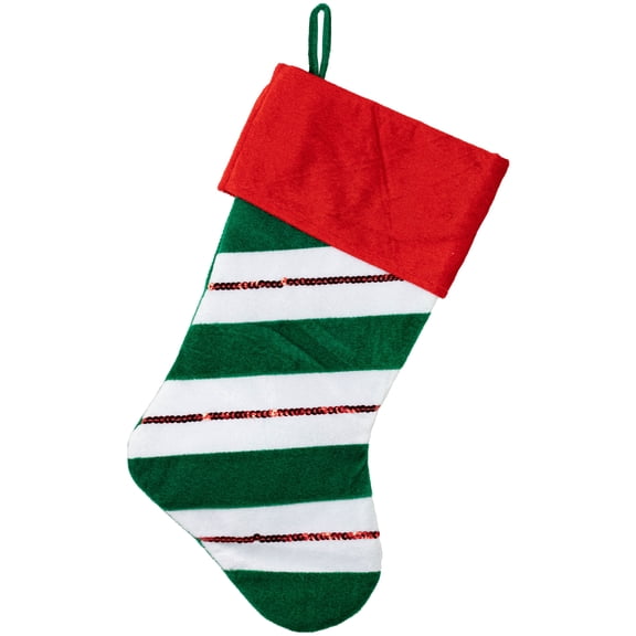 Northlight 18" Red and Green Velvet Sequin Stripe Christmas Stocking