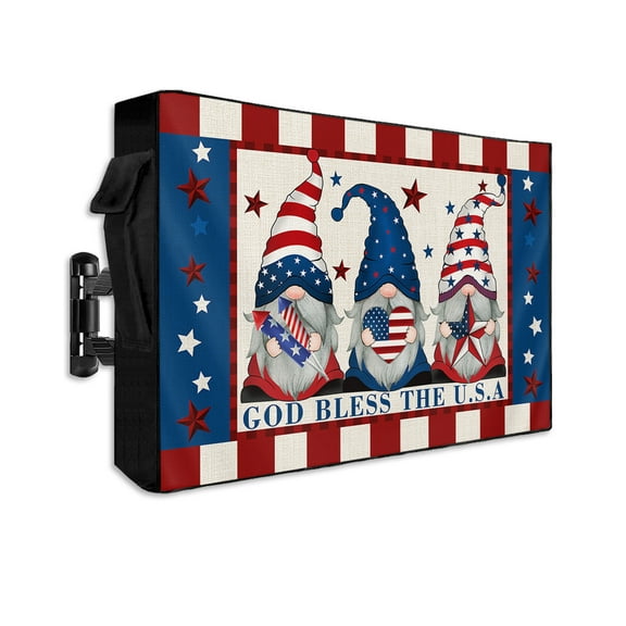 4th of July Gnomes Outdoor TV Cover 60 to 65 Inch Weatherproof, Patriotic Dwarf American Star 600D Oxford TV Covers with Waterproof Zipper, Outside Flat TV Screen Protector Size 58"W x 37"H x 4.5"D