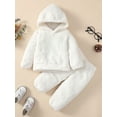 thumbnail image 2 of Baby Girls Winter Clothes Set Solid Color Long Sleeve Plush Hoodies Tops Elastic Waist Long Pants 2Pcs Set, 2 of 9