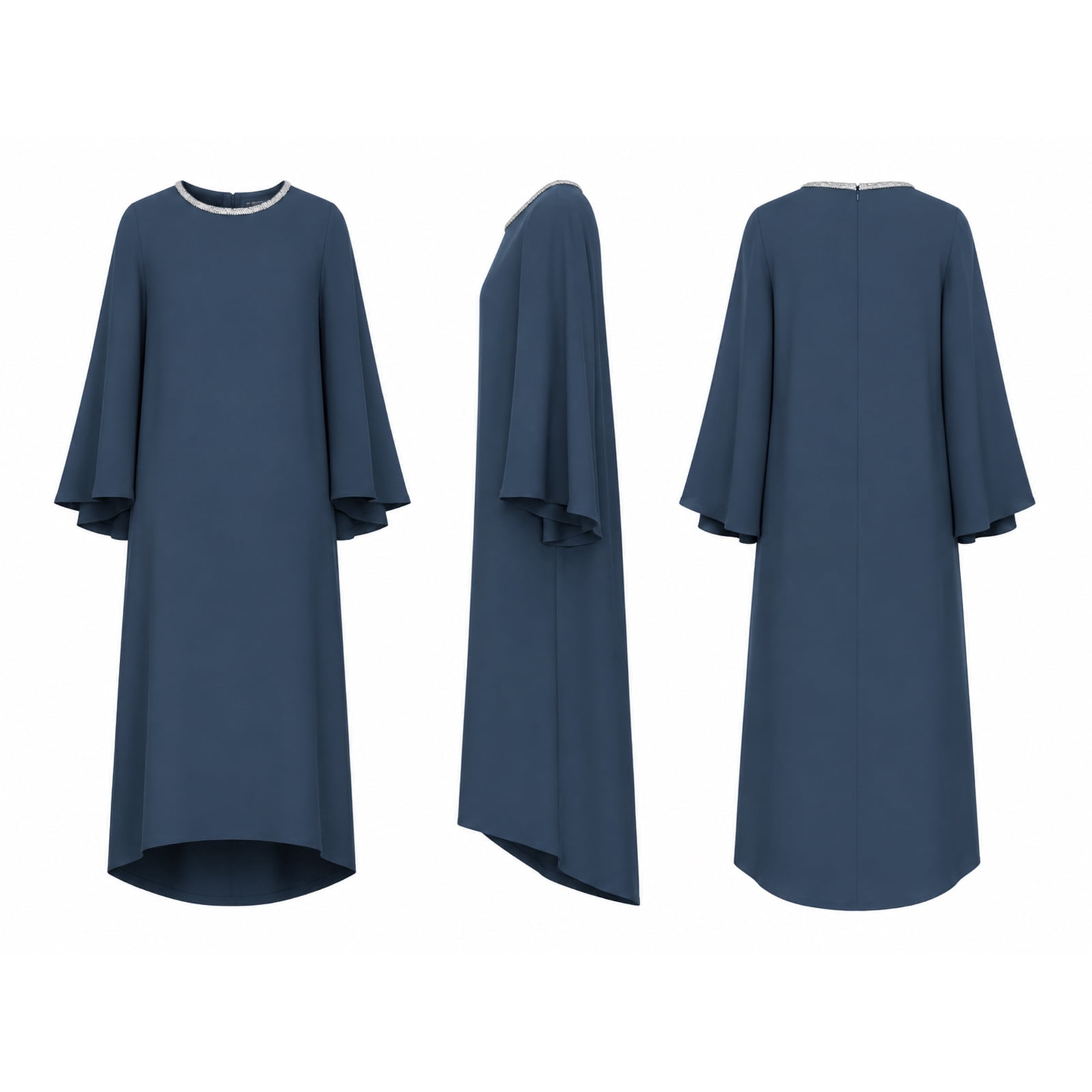 Alvantor Women's Cape Sleeve Midi Dress with Trimmed Neckline, Navy