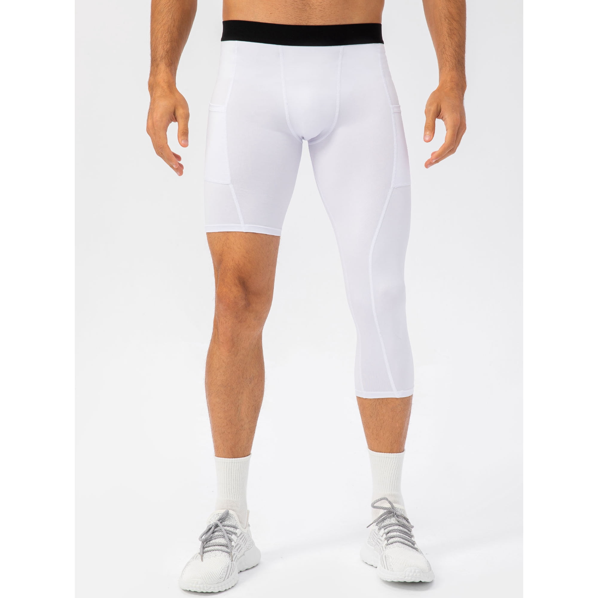 Dodocool Eccomum Men One Leg Leggings For Basketball Side Pockets Fitness Training Single Leg Tights White M