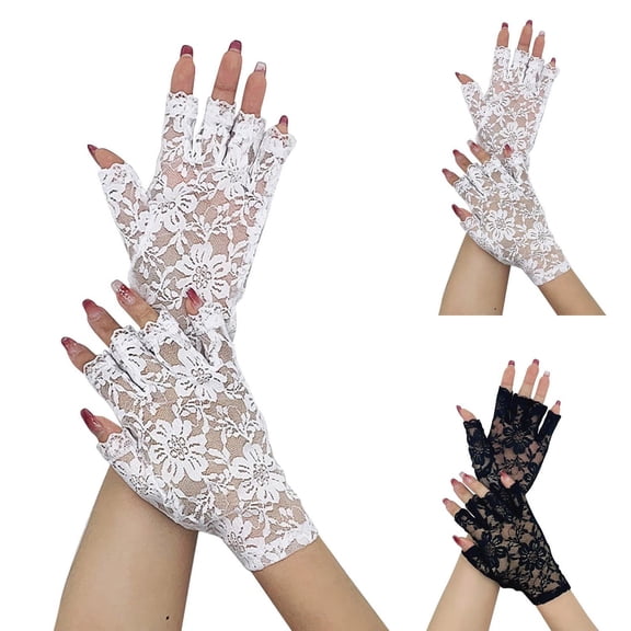CozeLy Fingerless Lace Gloves for Women Bridal Prom Wedding Tea Party Gloves Soft Sheer Elegant Victorian Gothic Accessories 1 Pair Vintage Style